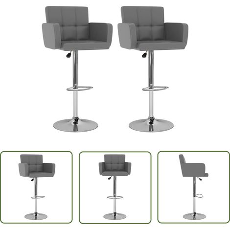 Tabouret de bar gris - vidaXL Tabourets de bar lot de 2 gris similicuir - Tabouret de bar avec accoudoir (1/5)