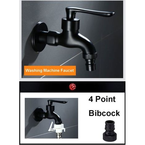 Robinet Murale - Laiton Noir - Pour Machine À Laver - Usage Salle De Bain Jardin Extérieur - 1 Pièce (1/5)