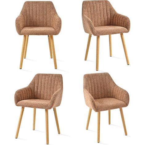 Goeurvant Chaises de salle à manger minimalistes avec soutien dorsal confortable, accoudoirs ergonomiques et pieds en bois solides - Lot de 4 – Marron - Chenille