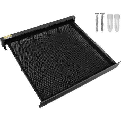 Étendoir à linge rétractable avec gabarit, fixation murale, plateforme respirante en maille, en aluminium, pour terrasse ou salle de bain, noir (1/5)