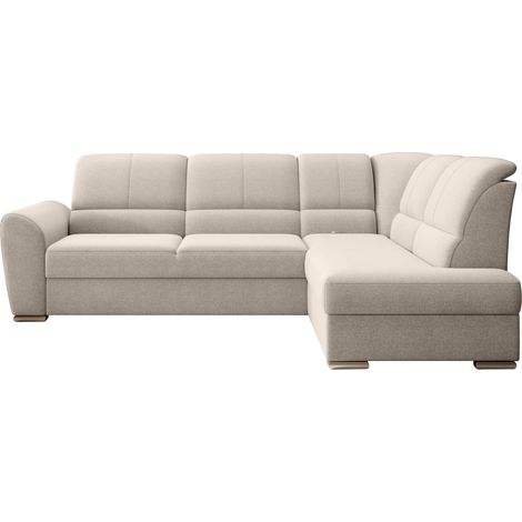 Canapé angle droit convertible tissu crème et pieds acier chromé Zabor 270cm (1/5)