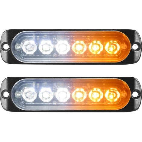 2pcs 6LED Feu Stroboscopique Urgent Ambre Blanc Feux de Gabarit Latéraux Voiture 12V 24V Barre Lumineuse LED Balise Clignotante de Sécurité pour Remorque Utilitaire Bateau Tracteur Véhicule (1/5)