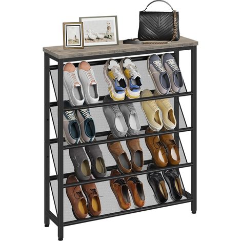 Shoe Rack, Tier Shoe Rack, Fits Pairs, Entryway Organizer with Tray, for Entryway, Cloakroom, Hallway, Greyish and Black (1/4)