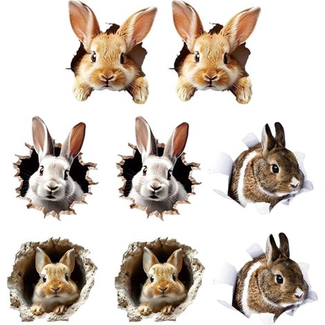 Autocollants Mural Lapin Autocollant de Lapin de Pâques Percant 8 Pièces Décalcomanies Pour Couvercle De Toilette Bunny pour Maison Fête Cuisine Salon Chambre Nursery Salle de Bain (1/5)
