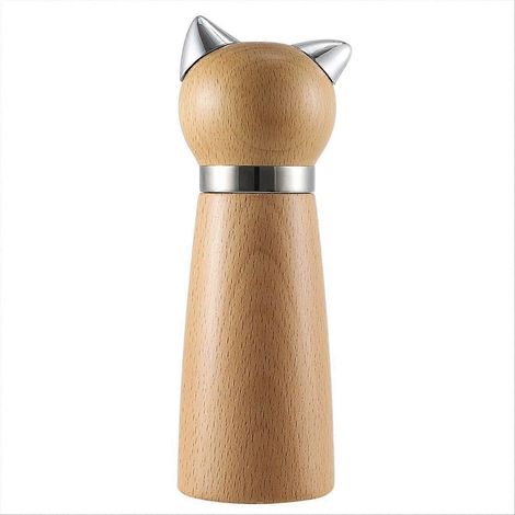 Manuel poivre mill et moulin à sel bois réglable refillable poivre mill avec cat design cute cuisine gift avec poignée (1/5)