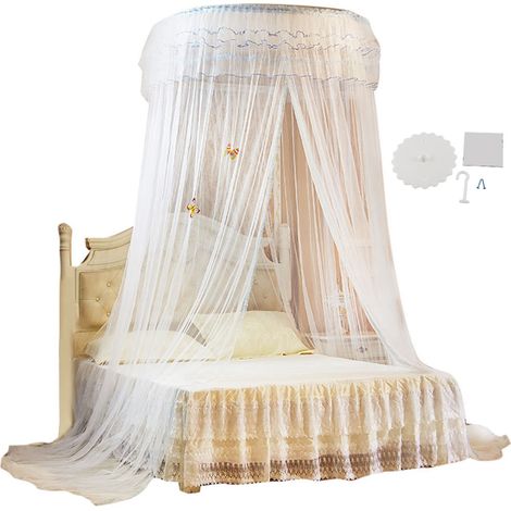Voilage rond respirant en dentelle princesse pour lit, moustiquaire blanche (1/5)