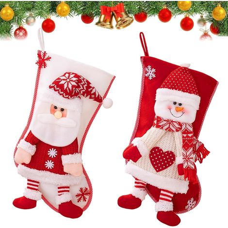 2 pcs 46x26CM Grandes Chaussette de Noël Personnalisé Chaussettes de Noël Sac Chaussettes Noël a Suspendre Père Noël Bonhomme (1/5)