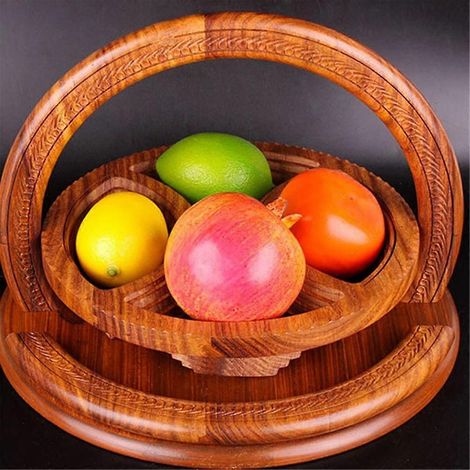 Plateau à fruits en bois sculpté à la main, panier à fruits en bois pliable, panier à fruits secs, panier à pain et noix, 1 compartiment (1/5)
