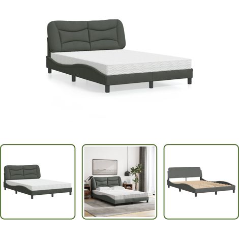 vidaXL Matelas en mousse -  Lit avec matelas Hvar gris foncé 120x200 cm tissu (1/5)