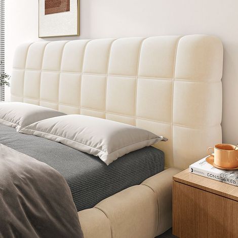 160cm Blanc Housse De Tête De Lit Moderne en Velours Lavable pour Lit Simple King Size Double Protection Complète Épaisse Coussin Doux AntiPoussière (1/4)