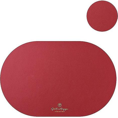Dessous de plat ovale en similicuir, rouge, lot de 4 sets de table (1/4), isolants thermiques, pour la cuisine. (1/5)