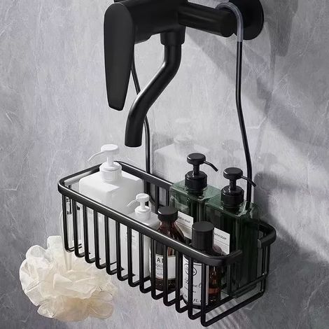 (noir) Étagère de douche pour salle de bain, panier suspendu pour gel douche, étagère de rangement murale d'angle pour salle de bain (1/5)