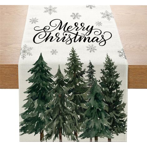 Chemin de table de Noël neuf, imprimé Père Noël et rennes, longue nappe bannière - 180 x 30 cm (polyester) - Lot de 4