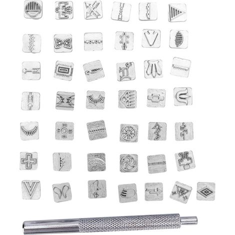 43 Pièces Tampons Métalliques en Zinc avec 1 Outil Poignée pour Artisanat du Cuir (1/5)