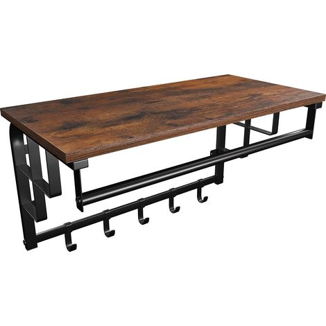 Perchero de pared con estante de almacenamiento vintage estante de pared con ganchos estante de pared con barra 5 ganchos para entrada pasillo dormitorio baño sala de estar 120000895 (1/2)