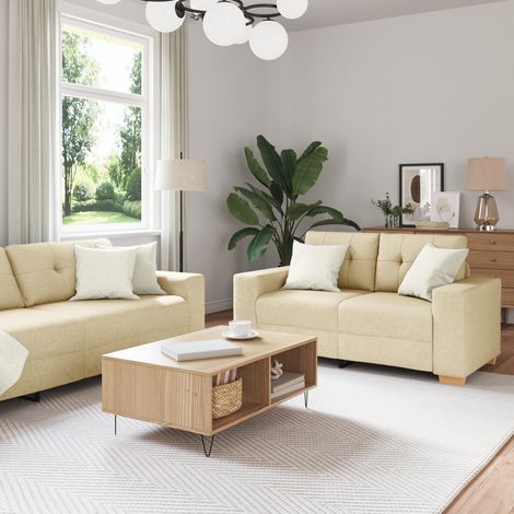 Sofa Set mit Kissen 2 pcs Creme 221 x 78 x 80 cm Stoff vidaXL (1/5)