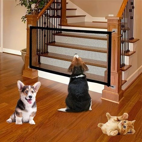 Porte d'escalier réglable sans perçage, barrière de sécurité pour chiens et chats, porte de séparation pour animaux de compagnie (1/5)