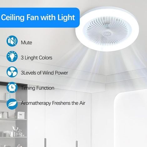 Ventilatore da soffitto a LED silenzioso con luce, plafoniera a LED dal design moderno da 25 cm con telecomando, 3 velocità + 3 colori, ventilatore senza pale per camera da letto e soggiorno [Classe e (1/4)