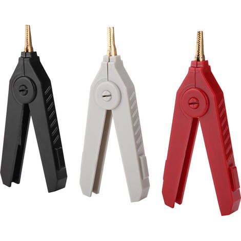 P2004 Lot de 3 pinces crocodiles, en cuivre pur plaqué or, avec électrodes positive et négative, pinces de test à deux étages, pinces LCR Kelvin à quatre fils (1/4)