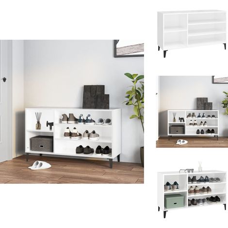 Schuhregal Hochglanz-Weiß 102x36x60 cm Holzwerkstoff - Schuhschrank - Schuhregal - Garderobe - Flurmöbel - Aufbewahrungssystem (1/5)