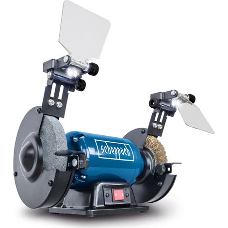 Scheppach Touret Mixte SM150LB - Puissance 400W - Meule en grain 36 Ø150mm - Brosse métallique de Ø150mm - Pare-éclats ajustables - LED - Pieds en caoutchouc - Travaux multiples