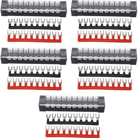 Kit de bandes de connecteurs de bornier à 10 positions, 5 jeux, vis à double rangée, cavalier pré-isolé 15A 600V (1/5)