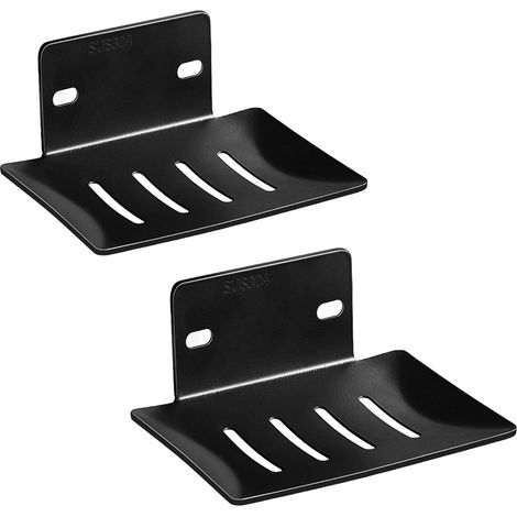 Lot de 2 porte-savon sans perçage en acier inoxydable pour douche - Autocollant mural - Porte-savon avec évacuation - Étanche - Pour salle de bain, cuisine, balcon - Noir (1/5)