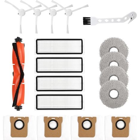 Lot de 18 Accessoires pour Robot Aspirateur Xiaomi X20+/X10+ Dreame S10/ L10s Ultra, 1 Brosse Principale, 4 HEPA Filtres, 4 Serpillères, 4 Sacs à poussière, 4 Brosses latérales,1 Brosse de Nettoyage (1/5)