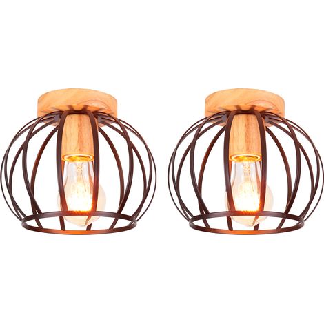 (2X) Plafonnier Moderne Lampe De Plafond Cage En Métal Plafonnier Rétro Luminaire Plafonnier Intérieurs Pour Couloir Chambre Cuisine Salon, Noir
