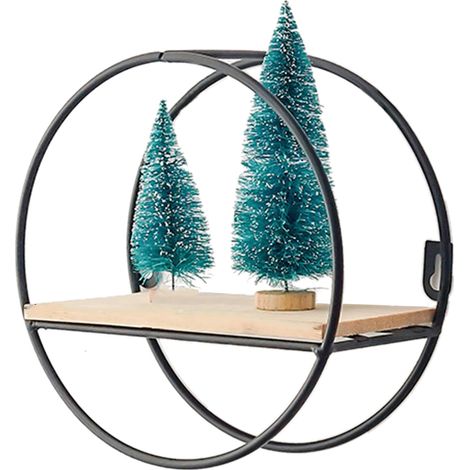 Étagère murale ronde noire en bois et fer - Rangement élégant pour salon, cuisine, salle de bain (1/2)