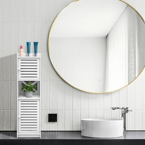 Meuble étroit Apparence Elégante, Armoire de rangement pour salle de bain Résistant à l'humidité, Armoire de Toilette WC avec Porte-Papier avec 4 Étagères, Blanc, 20x20x75cm (1/5)