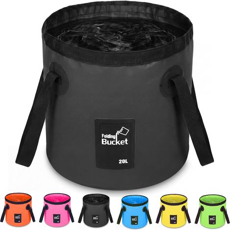 Conteneur d'eau pliable - Seau 20L portable - Pour laver linge et vaisselle - Camping, extérieur-Noir (1/5)