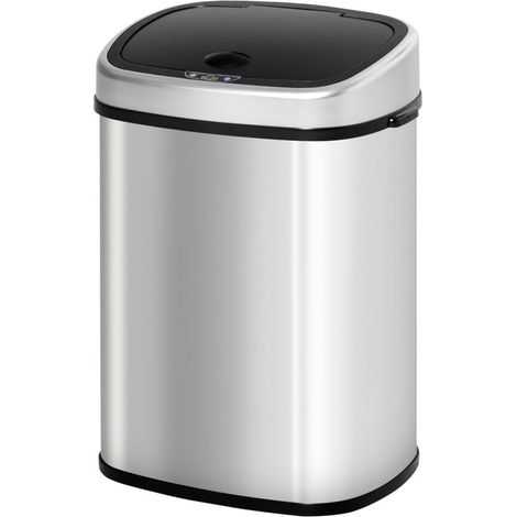 Poubelle de cuisine automatique sans contact à capteur 48 L en acier inoxydable, couleur argentée (1/5)