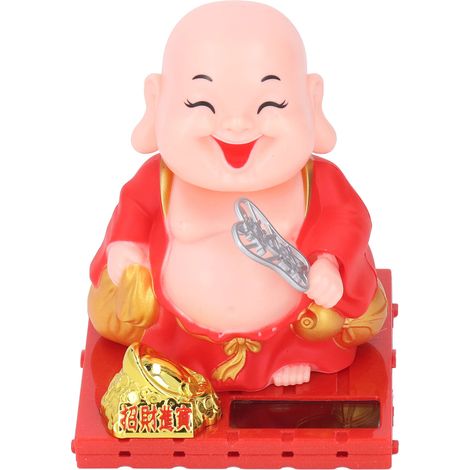 Solar-Mönch-Dekoration, Buddha-Figur mit zitternder Hand, für Auto, Zuhause, Rot (1/5)