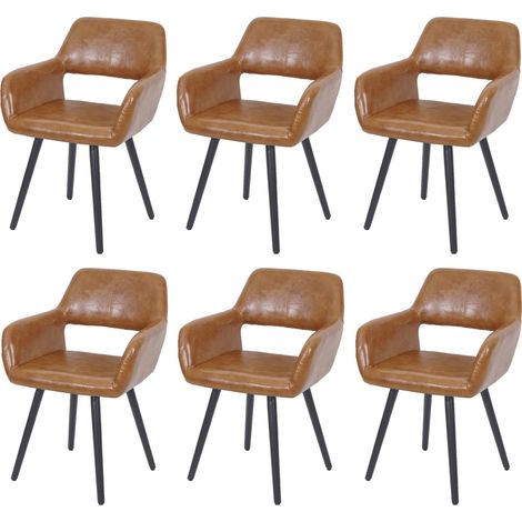 Lot de 6 chaises de salle à manger HWC-A50 II design rétro années 50 - similicuir imitation daim, pieds foncés (1/5)