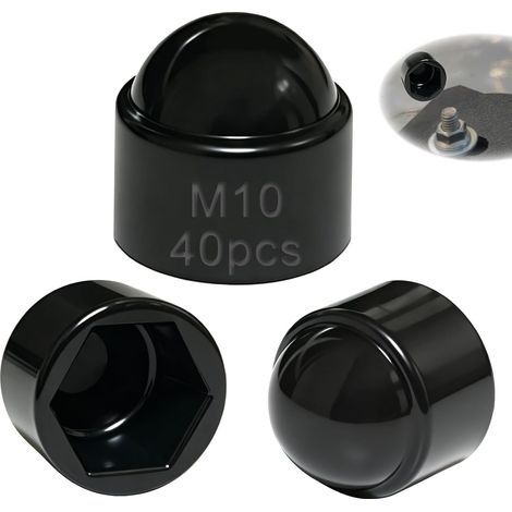 40 Caches Écrous M10 -Clé 17 mm, Noir Caches Boulon en plastique, Capuchon de Protection Hexagonaux- Cache Vis Décoratif, Protection Résistants à la Rouille (1/5)