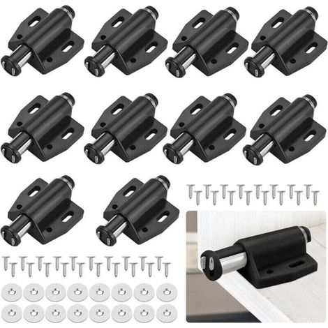 10 PCS Loqueteau Magnétique à Pression Loquet Aimanté en Plastique Loquet Magnétique à Fermeture Douce pour Porte Cabinet Tiroir Placard Coulissante Chambre Cuisine Salle de Bain - Noir (1/4)