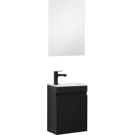 Meuble Lave-Mains 40cm Lavabo déjà monté Noir avec Miroir (1/5)