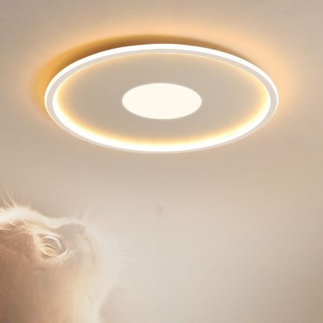 Plafonnier LED rond dimmable à fixation en surface avec télécommande, 3 couleurs réglables, cadre blanc, pour salle à manger, salon et chambre (1/5)