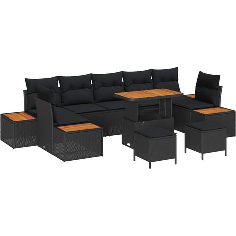 Garden Sofa Set with Cushion 10 pcs Black Poly rattan vidaXL