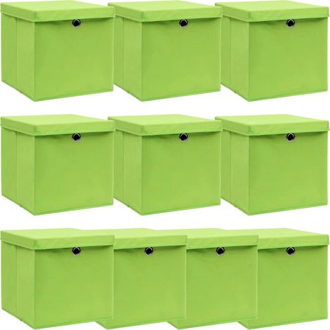 vidaXL Cajas de almacenaje con tapas 10 uds tela verde 32x32x32 cm (1/4)