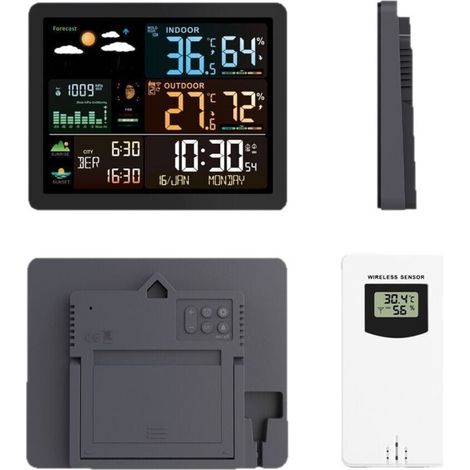 Station météo sans fil - Avec capteur - Thermohygromètre numérique intérieur/extérieur - Écran LCD couleur (1/5)
