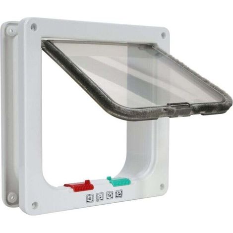 Chatière pour Chat,Magnétique Verrouillable 4 Modes pour Animaux Domestiques Chatons et Chatons Medium Blanc (1/4)