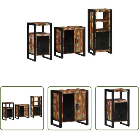 Badezimmerregal - Badezimmermöbel-Set mit Regal 3 pcs Massives upgecyceltes Holz (1/5)