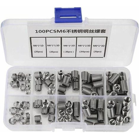 M6 Insert Fileté, 100pcs M6 Filets Rapportés Inserts de Filetage Hélicoïdal à Fil Spiralé en Acier Inoxydable,de (1/4)