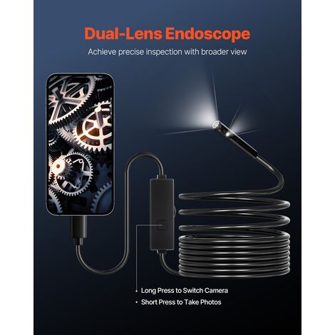 Caméra Endoscopique Double Objectif Endoscope pour Android iOS avec Câble Semi-rigide 5 m, 8 + 1 Lumières LED, Zoom, Étanche IP67, Caméra Serpent d'Inspection HD 1920p pour Automobile, Plomberie (1/5)