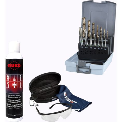 RUKO Juego de machos de máquina HSS-Co, 14 piezas, M3–M12, DIN 371/376 incl. spray y gafas de seguridad - WZS245051RO (1/2)