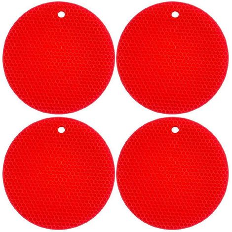 Hitzebeständige Silikon Untersetzer 4er-Set, Rot, Ø 18 cm, bis 240°C