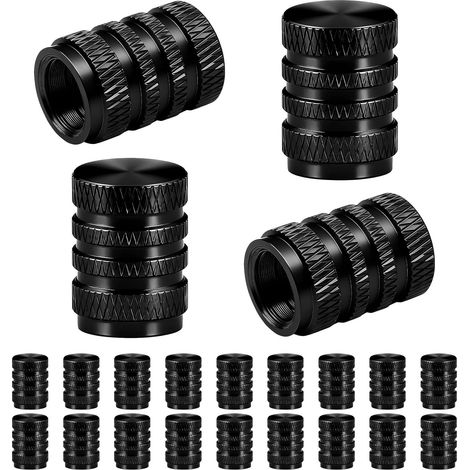 22 Pcs Bouchons de Valve Pneu en Aluminium Noir, Bouchon Pneu Voiture en Résistant à l'eau et à la Poussière, Bouchon de Valve Voiture Universel pour Accessoires Voitures Motos Vélos Camions (1/5)
