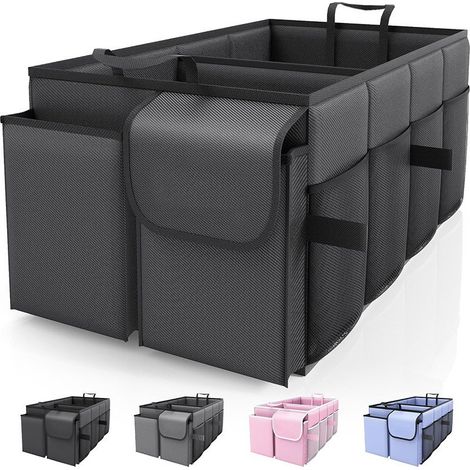 Organisateur de coffre - Organisateur de voiture pliable pour SUV et berlines, organisateur robuste pour accessoires, outils et autres objets, noir, 2 compartiments, 54,1 cm x 32 cm x 26,9 cm (1/5)